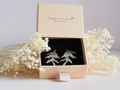 Boucles d'Oreilles Feuilles d'Olivier en Argent