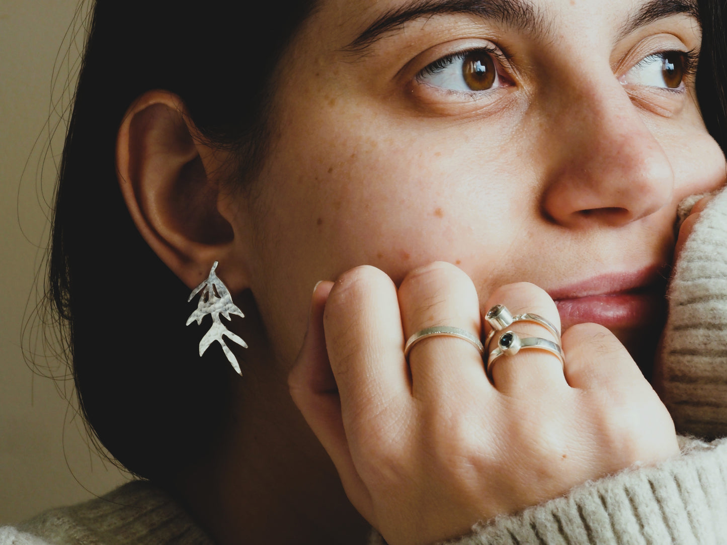 Boucles d'Oreilles Feuilles d'Olivier en Argent